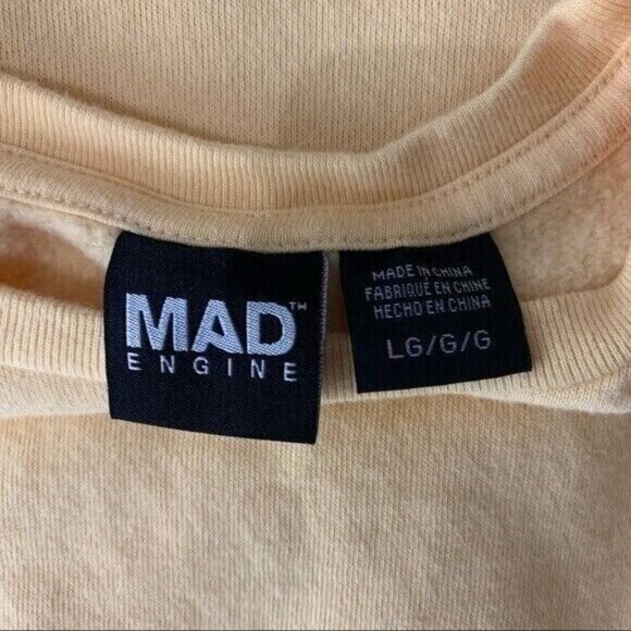 Mad Engine Love New Jersey Graphic Sweatshirt Yellow Long Sleeve Pullover Large - Picture 5 of 6